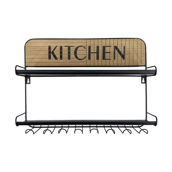 Eminza Etagère Murale Cuisine Métal (H35 Cm) Kitchen Noir