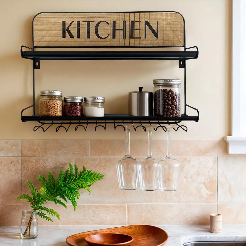 eminza Etagère murale cuisine métal (H35 cm) Kitchen Noir