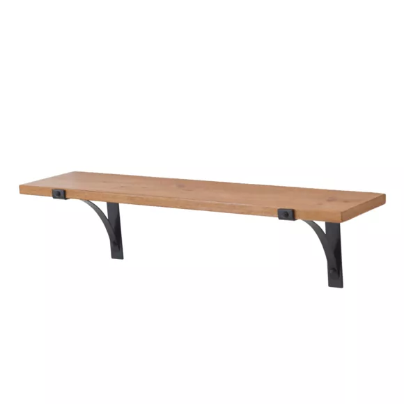 Eminza Etagère Murale En Bois Et Métal (60 Cm) Factory Noir Et Naturel