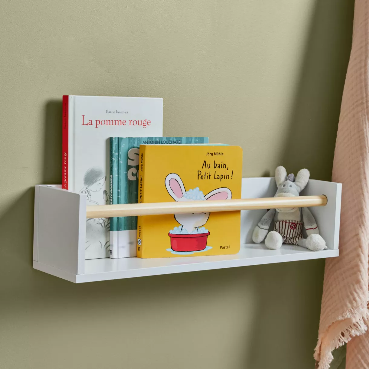 eminza Etagère murale enfant bois 1 niveau (H12 cm) Zoa Blanche