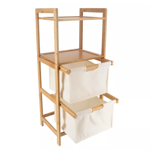 Eminza Etagère Salle De Bain Avec Paniers 3 Niveaux (H90 Cm) Purebamboo Ecru