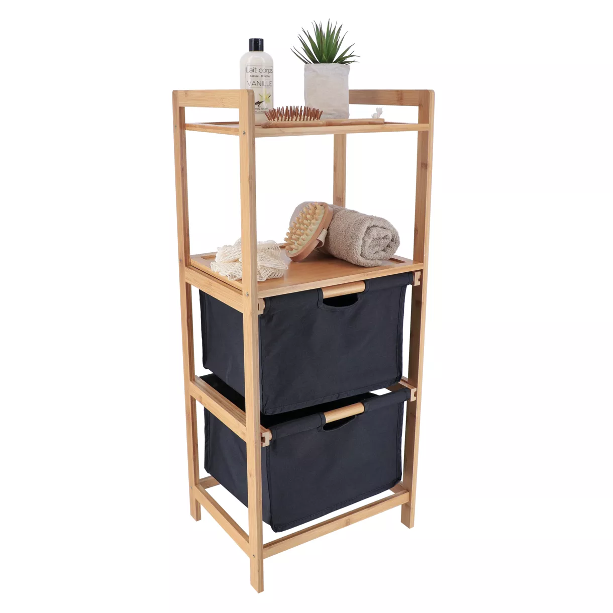 eminza Etagère salle de bain avec paniers 3 niveaux (H90 cm) Purebamboo Noir