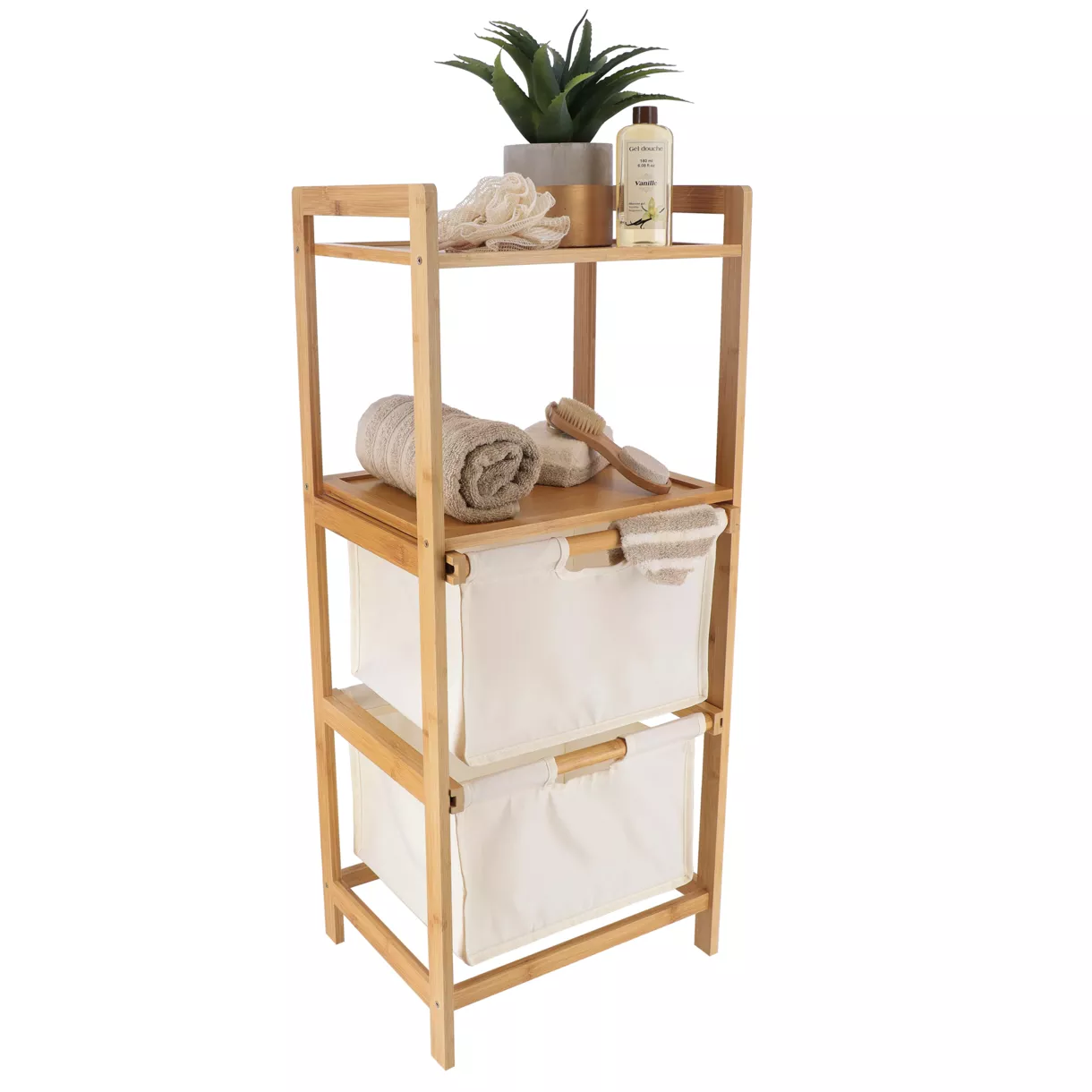eminza Etagère salle de bain avec paniers 3 niveaux (H90 cm) Purebamboo Ecru