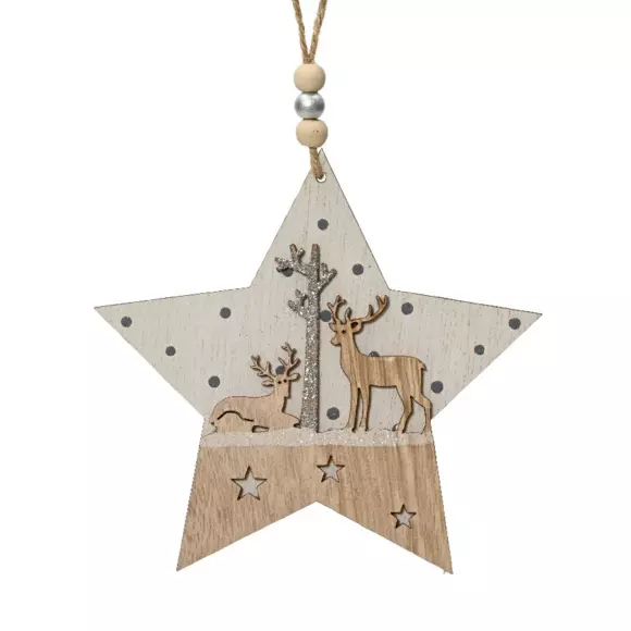 Eminza Etoile De Noël à Suspendre (H14 Cm) Cerf Naturel