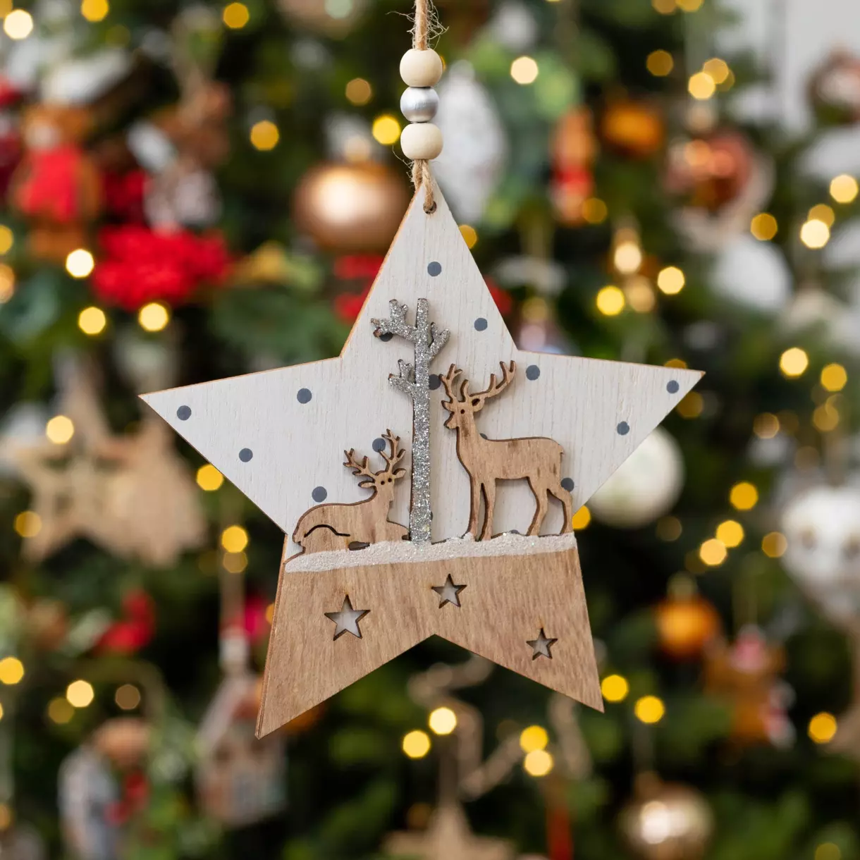 eminza Etoile de Noël à suspendre (H14 cm) Cerf Naturel
