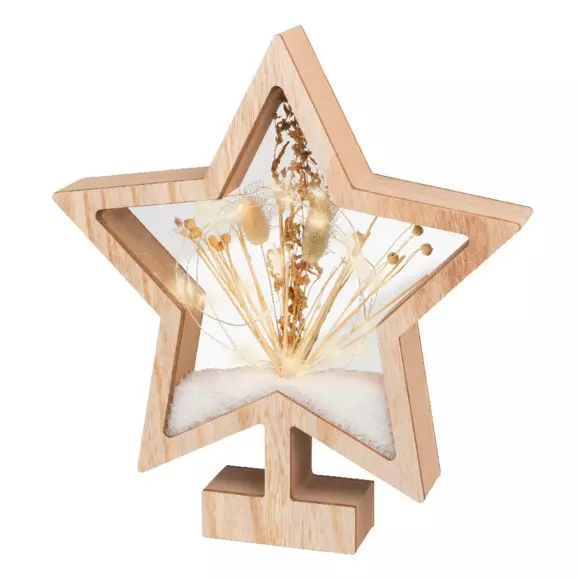 Eminza Etoile Lumineuse à Piles 25 LED (H28 Cm) Wood Blanc Chaud