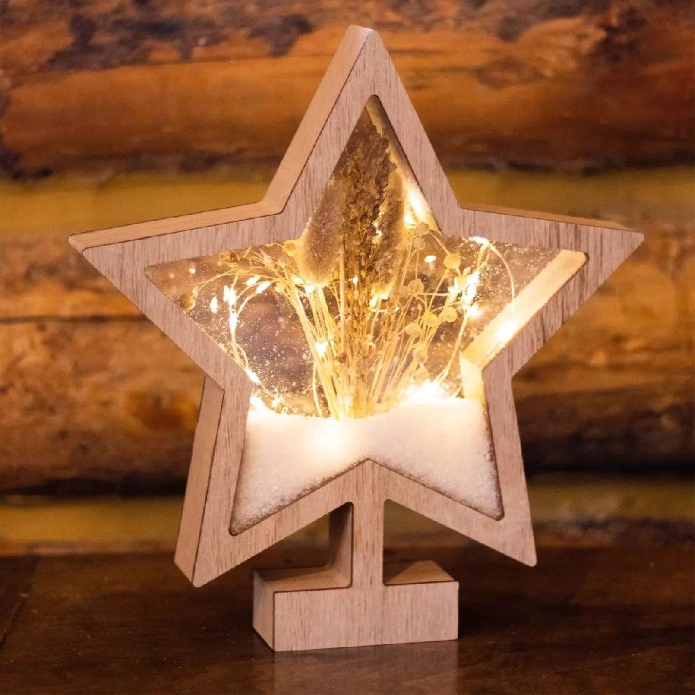 eminza Etoile lumineuse à piles 25 LED (H28 cm) Wood Blanc chaud