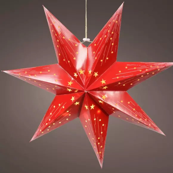 Eminza Etoile Lumineuse à Piles (H40 Cm) Origami Oria Rouge Et Blanc Chaud