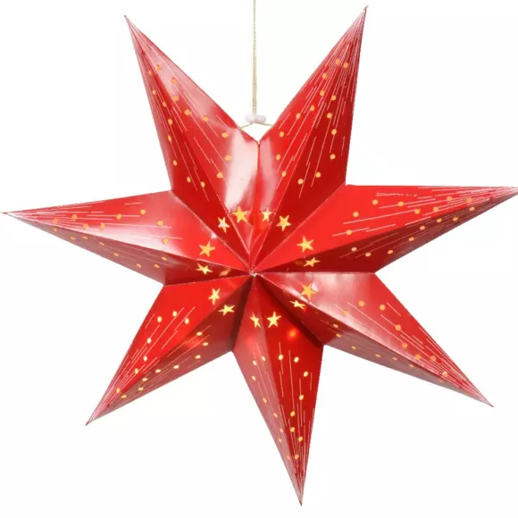 Eminza Etoile Lumineuse à Piles (H40 Cm) Origami Oria Rouge Et Blanc Chaud