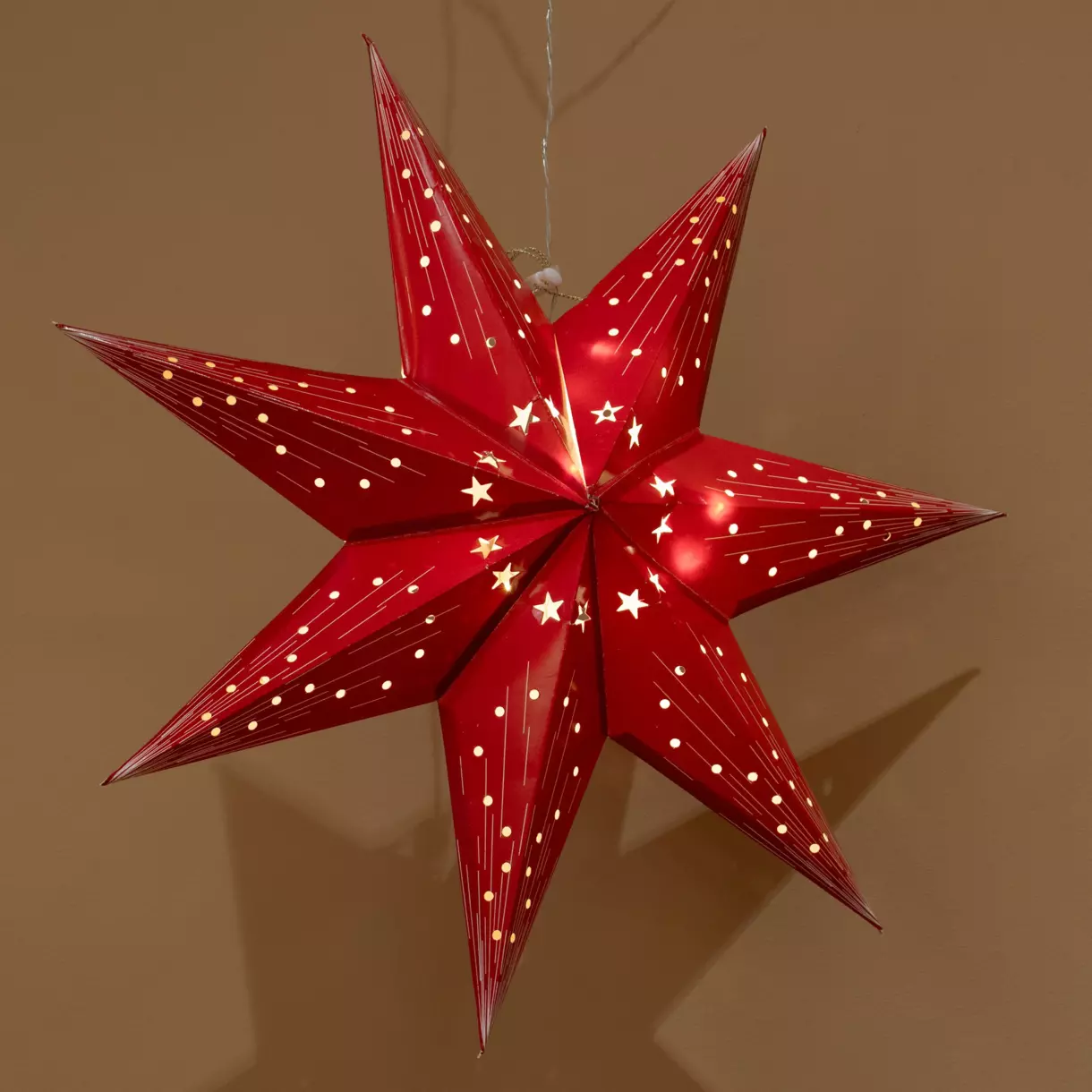 eminza Etoile lumineuse à piles (H40 cm) Origami Oria Rouge et blanc chaud