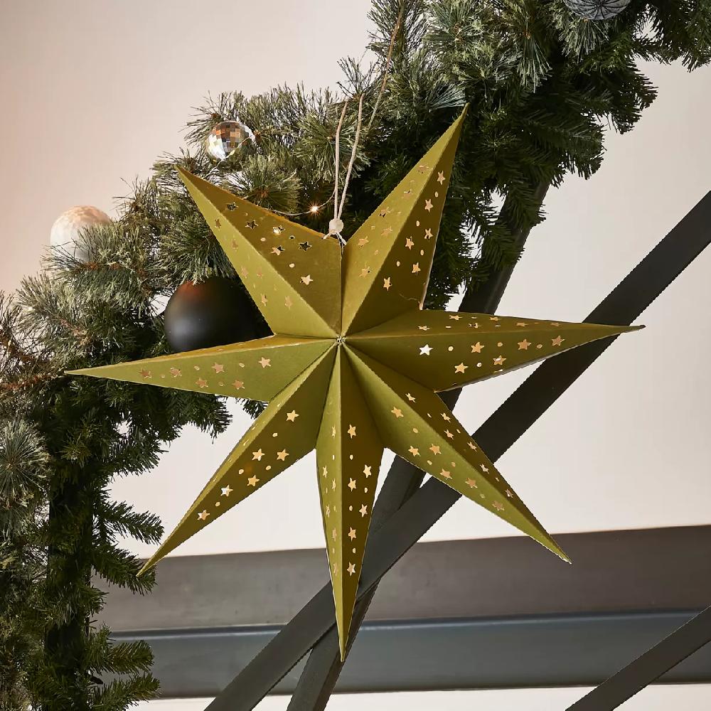 eminza Etoile lumineuse à suspendre (H60 cm) Origami Stella Vert et blanc chaud