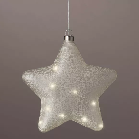 Eminza Étoile Lumineuse En Verre à Piles 15 LED (D20 Cm) Glacée Blanc Chaud