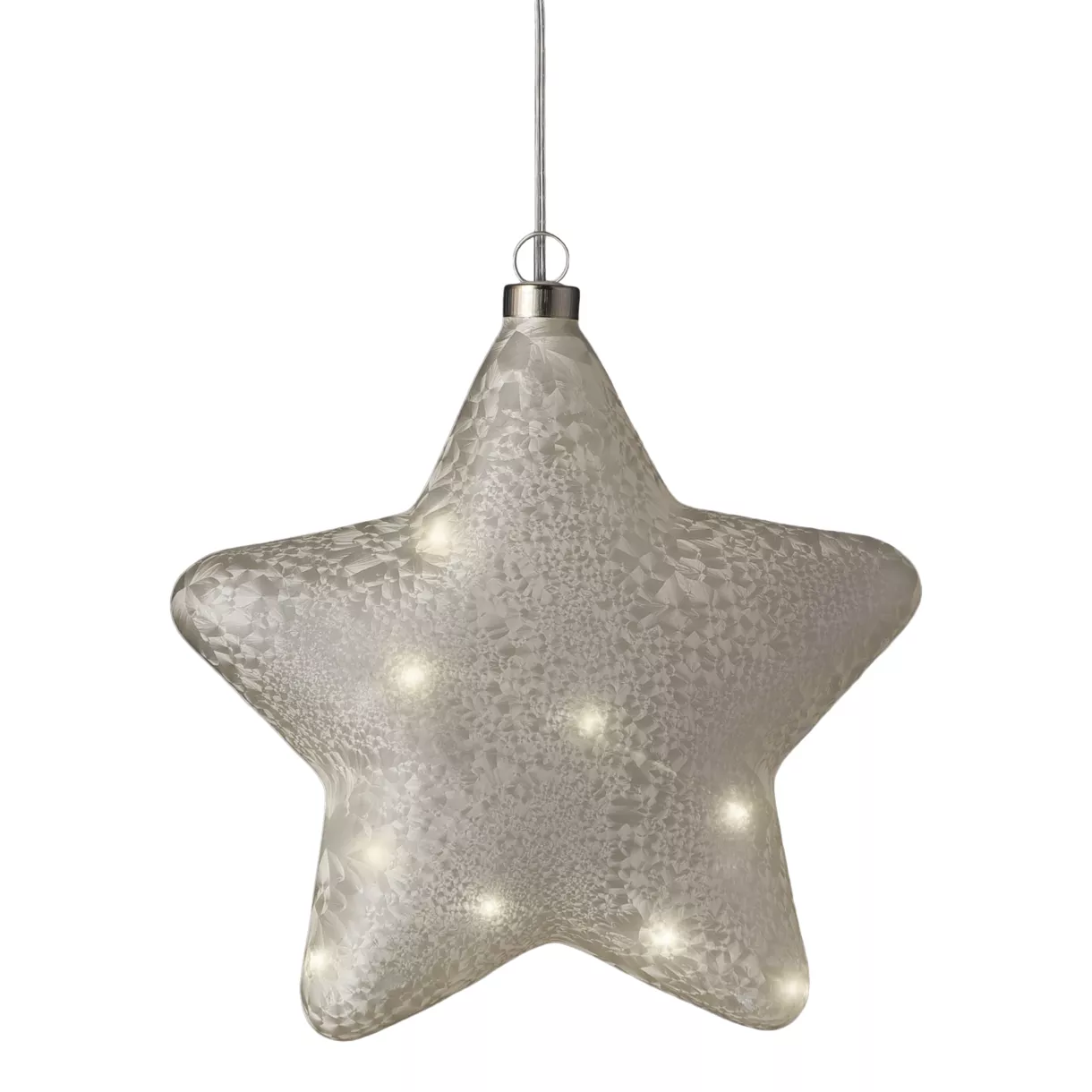 eminza Étoile lumineuse en verre à piles 15 LED (D20 cm) Glacée Blanc chaud