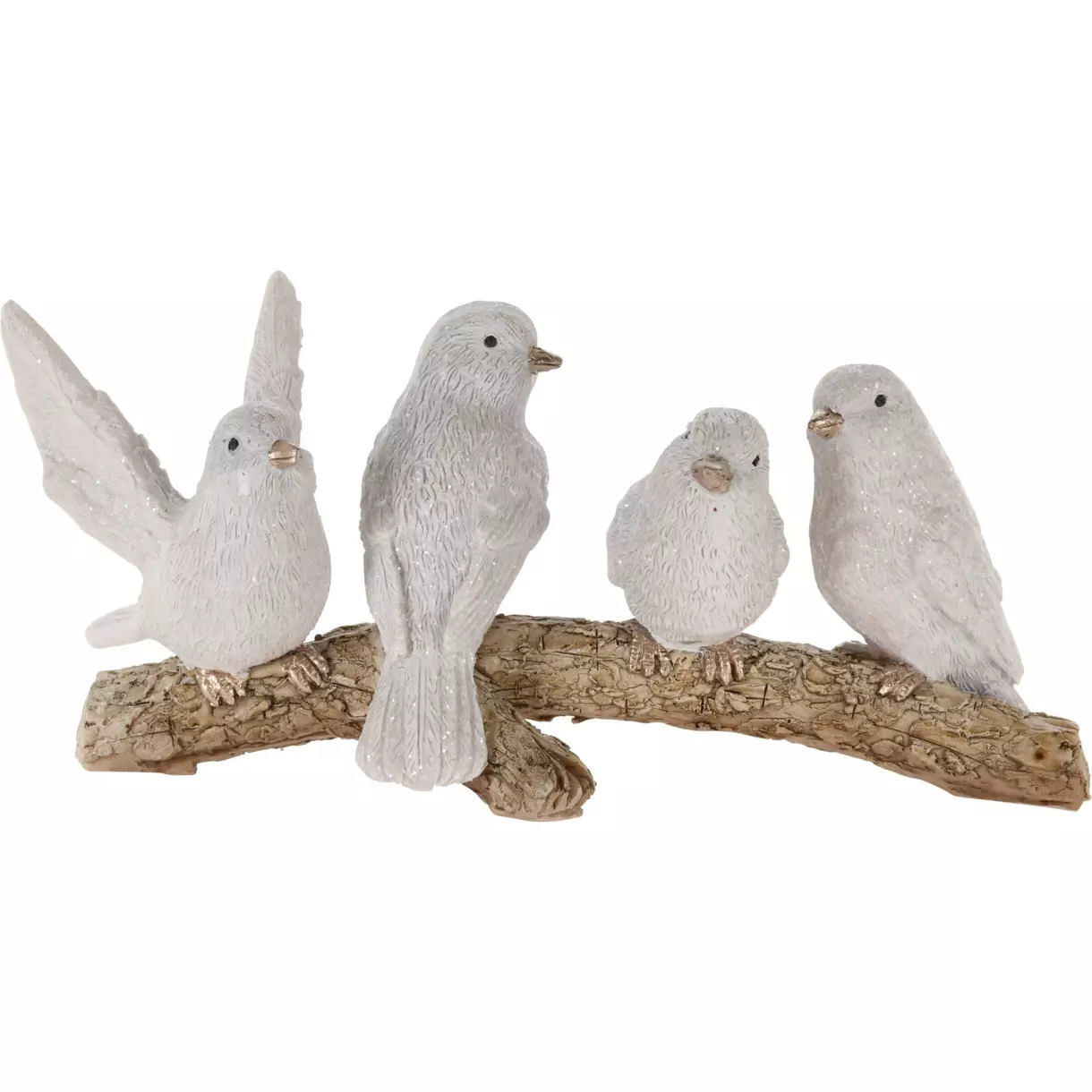 eminza Famille d'oiseaux sur sa branche (16 x H7 cm) Blanc