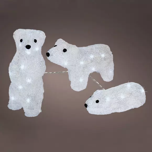 Eminza Famille D'ours Lumineux à Piles 16 LED (H26 Cm) Blanc Froid