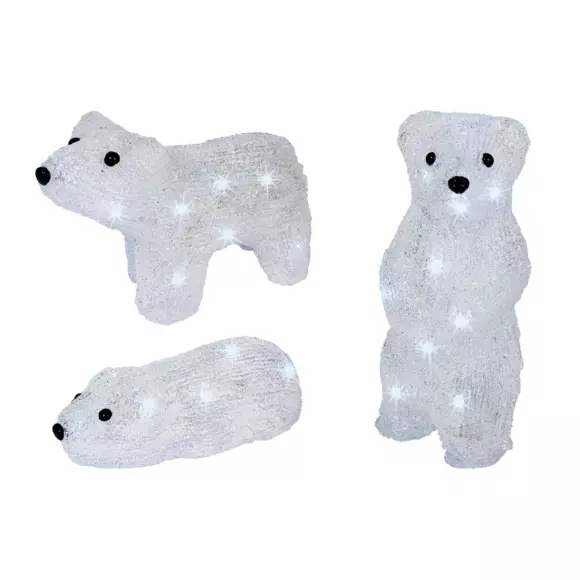 Eminza Famille D'ours Lumineux à Piles 16 LED (H26 Cm) Blanc Froid