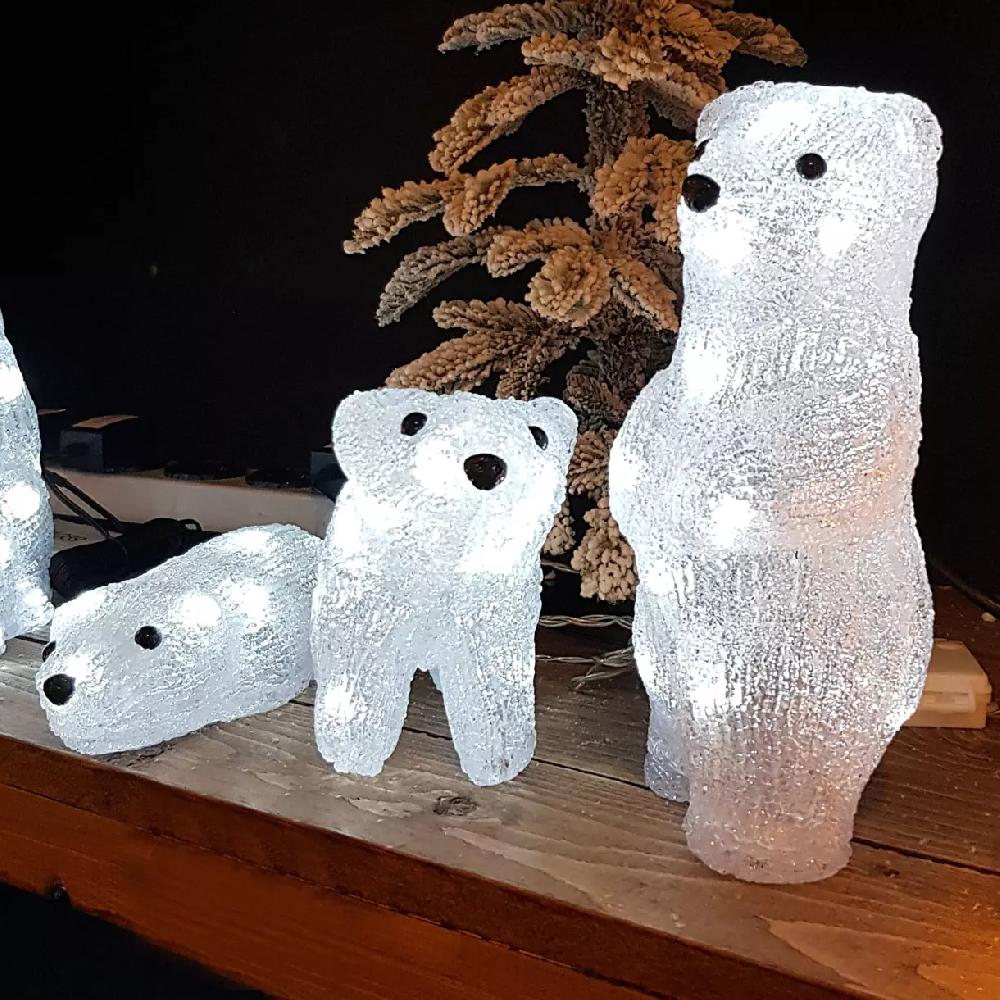 eminza Famille d'ours lumineux à piles 16 LED (H26 cm) Blanc froid