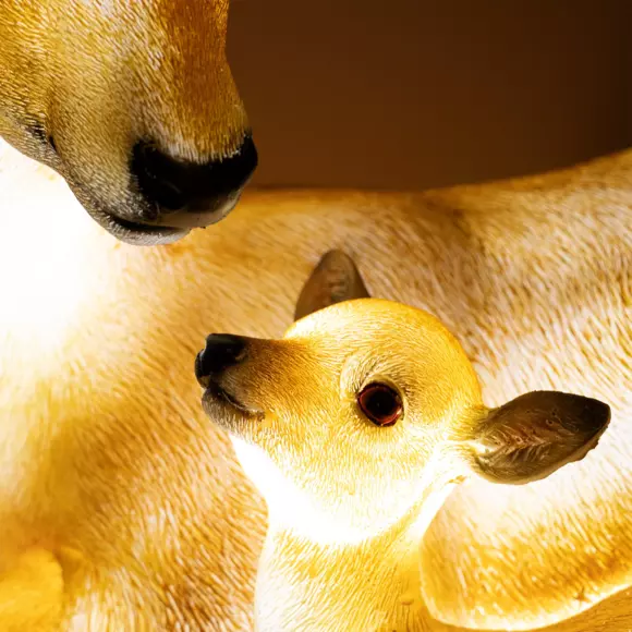 Eminza Famille Faon Lumineux Fibre De Verre 8 LED (H32 Cm) Blanc Chaud