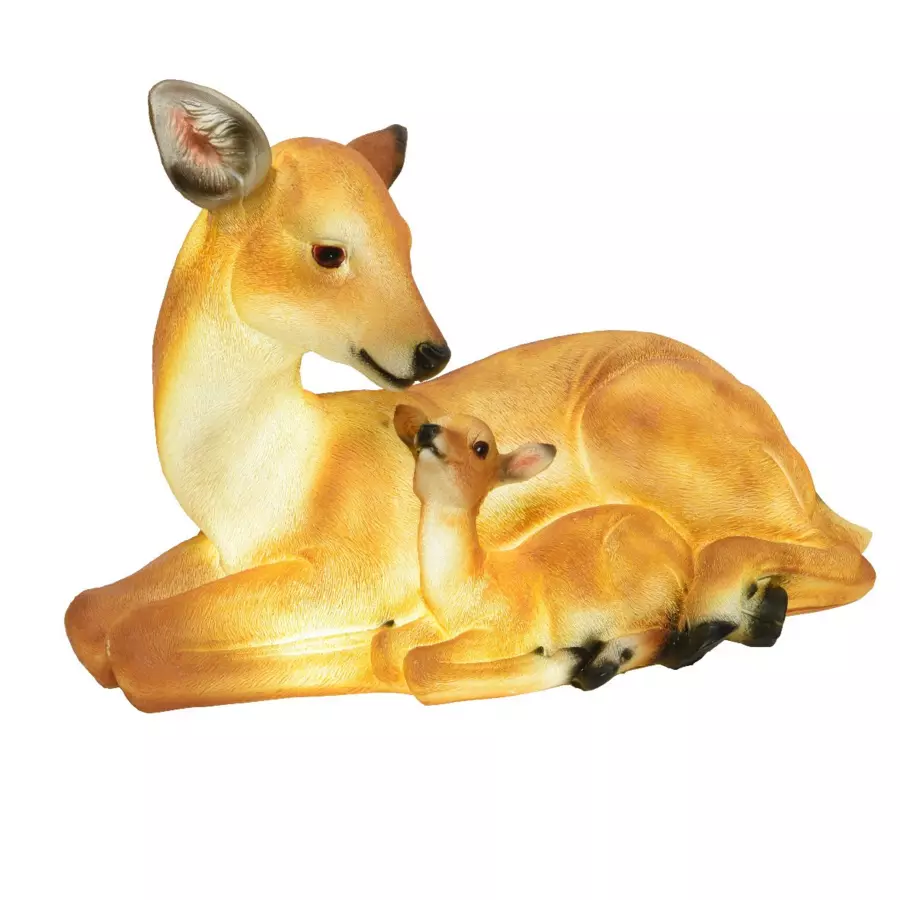 Eminza Famille Faon Lumineux Fibre De Verre 8 LED (H32 Cm) Blanc Chaud