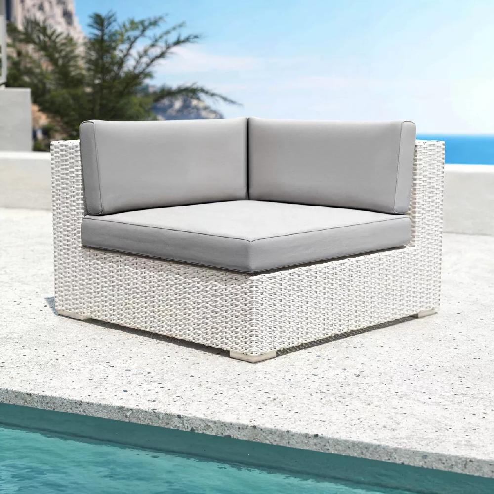 eminza Fauteuil d'angle de jardin en résine tressée Palma Blanc et gris