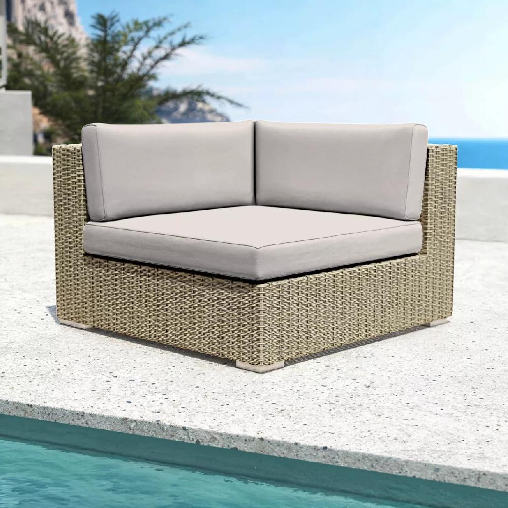 eminza Fauteuil d'angle de jardin en résine tressée Palma Gris et taupe