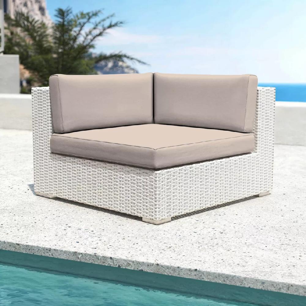 eminza Fauteuil d'angle de jardin en résine tressée Palma Blanc et taupe