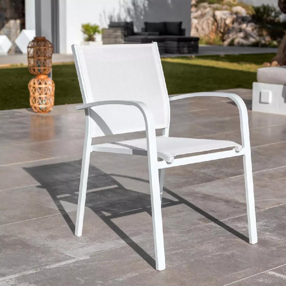 eminza Fauteuil de jardin aluminium empilable Murano Blanc