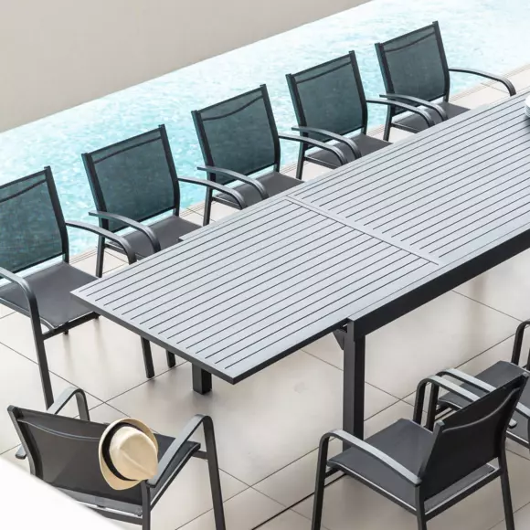 Eminza Fauteuil De Jardin Aluminium Empilable Murano Gris Anthracite