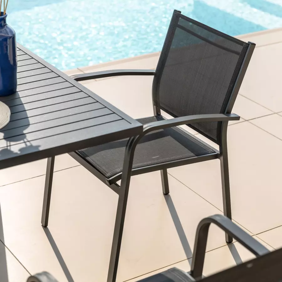 Eminza Fauteuil De Jardin Aluminium Empilable Murano Gris Anthracite