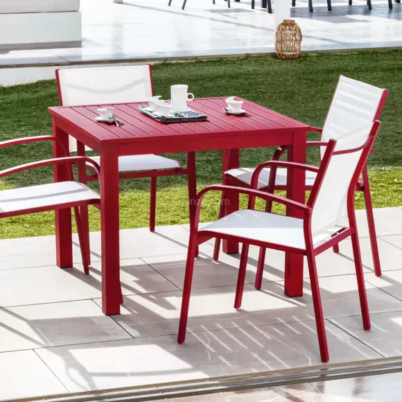 Eminza Fauteuil De Jardin Aluminium Empilable Murano Rouge Et Blanc
