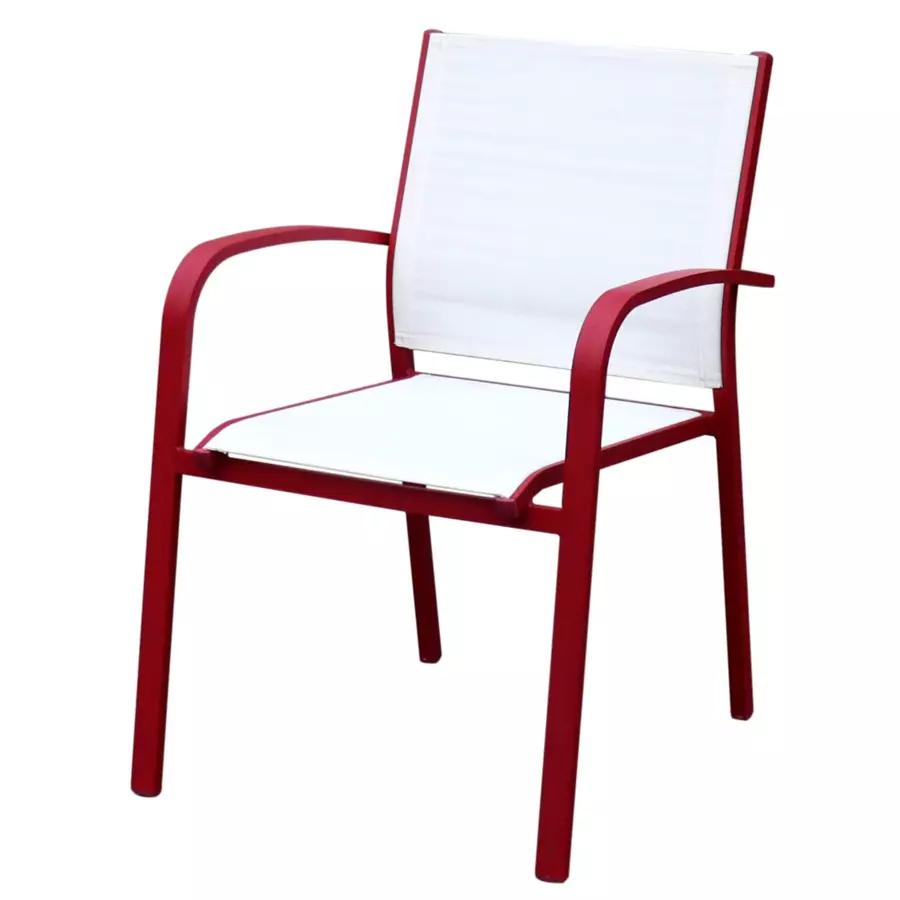 Eminza Fauteuil De Jardin Aluminium Empilable Murano Rouge Et Blanc