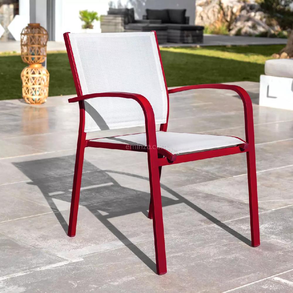 eminza Fauteuil de jardin aluminium empilable Murano Rouge et blanc
