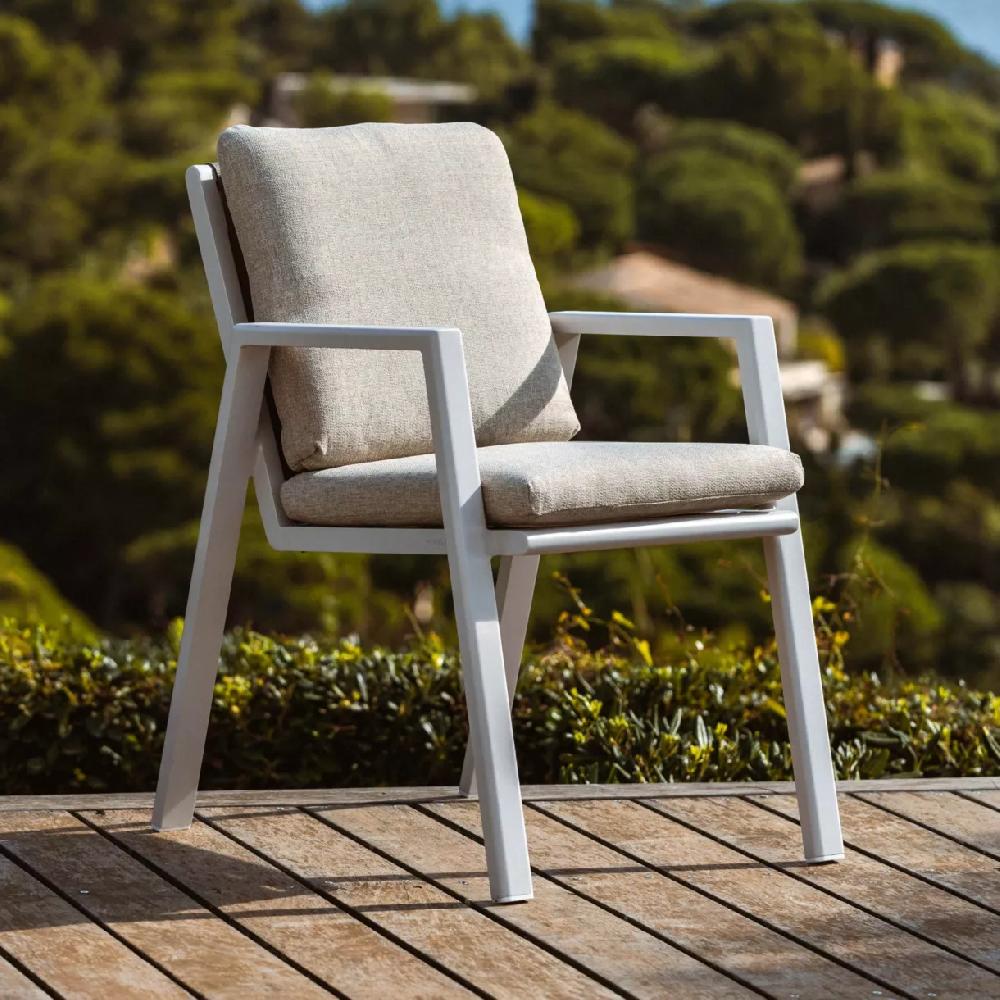 eminza Fauteuil de jardin aluminium Long Beach Blanc cendré