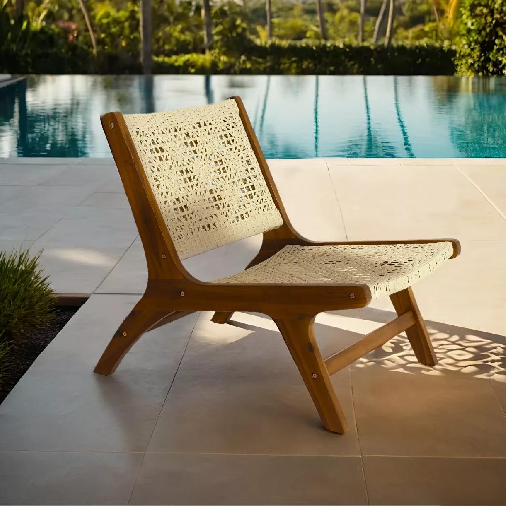 eminza Fauteuil de jardin bois acaci et résine tressée Verona Naturel