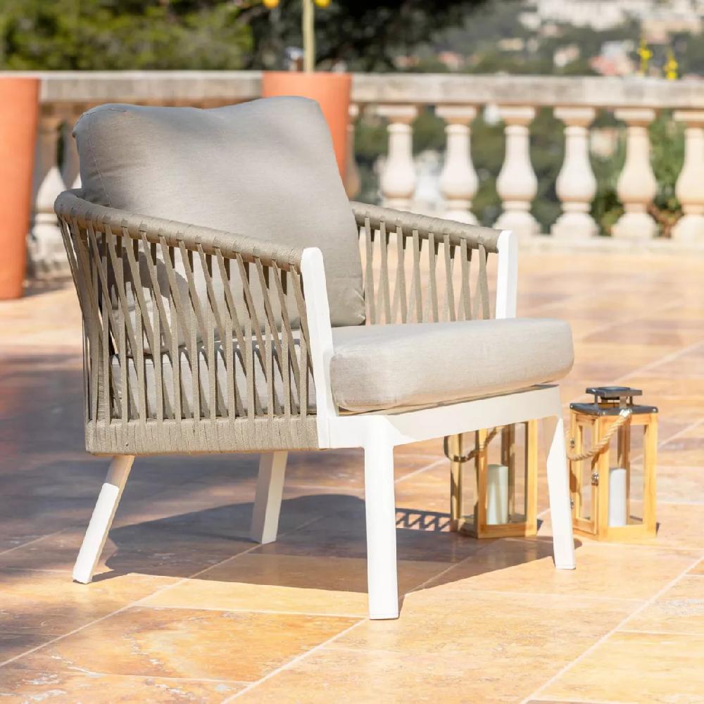 eminza Fauteuil de jardin détente en aluminium Amalfi Blanc et taupe