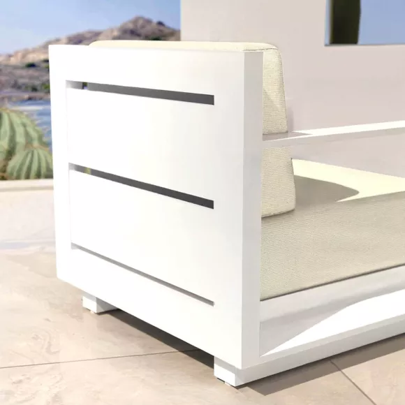 Eminza Fauteuil De Jardin Détente En Aluminium Elba Blanc Et Beige