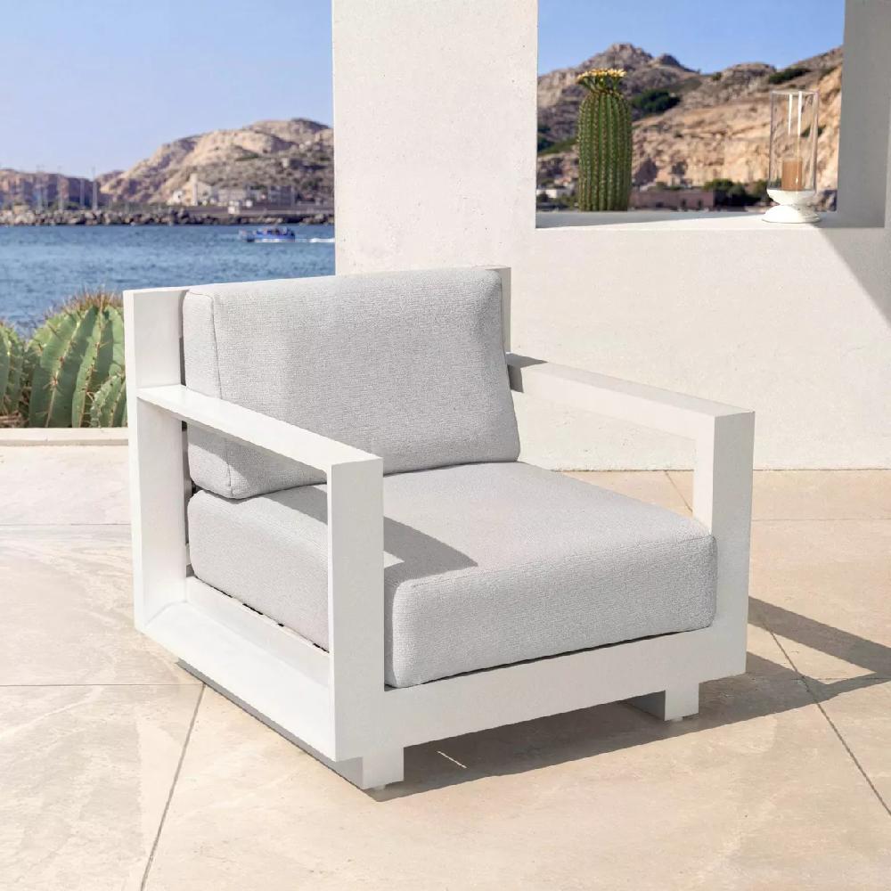 eminza Fauteuil de jardin détente en aluminium Elba Blanc et gris clair