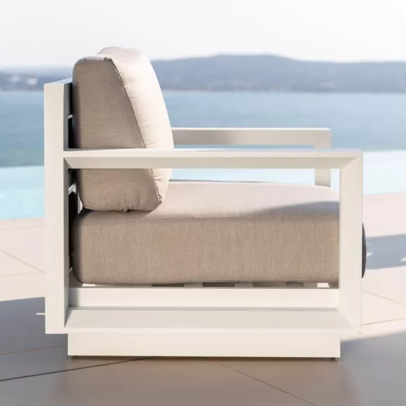 Eminza Fauteuil De Jardin Détente En Aluminium Elba Blanc Et Taupe