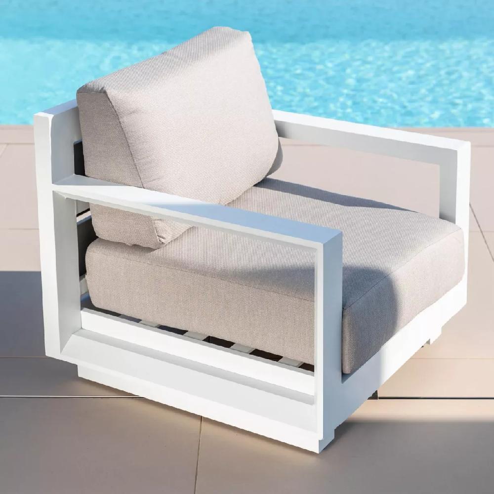 eminza Fauteuil de jardin détente en aluminium Elba Blanc et taupe