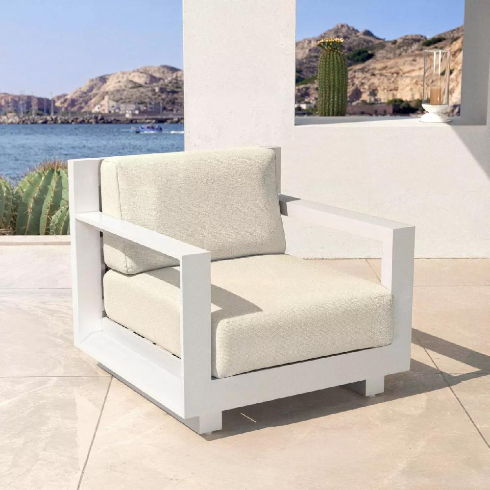 eminza Fauteuil de jardin détente en aluminium Elba Blanc et beige