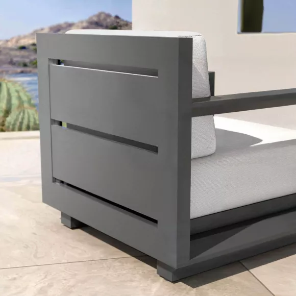 Eminza Fauteuil De Jardin Détente En Aluminium Elba Gris Anthracite Et Gris Clair