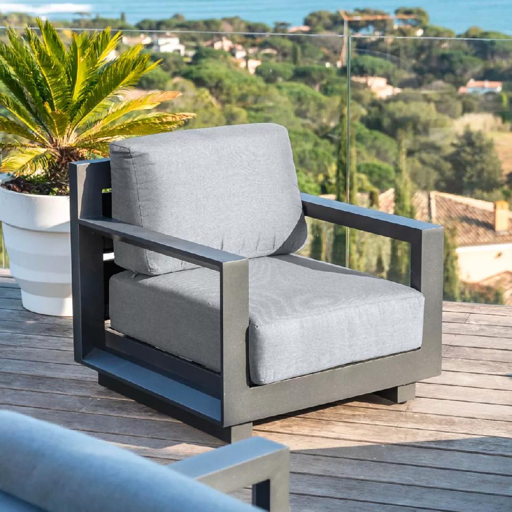 eminza Fauteuil de jardin détente en aluminium Elba Gris anthracite eminza Fauteuil de jardin détente en aluminium Elba Gris anthracite