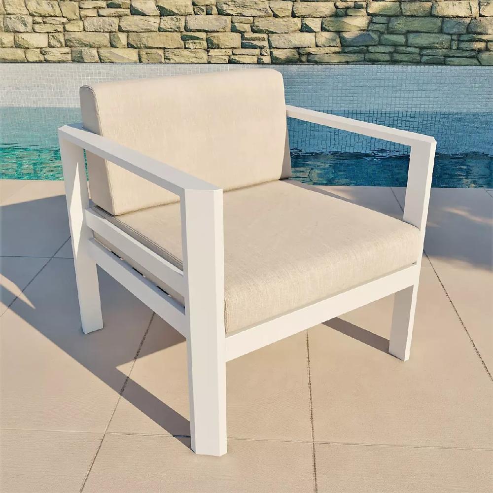 eminza Fauteuil de jardin détente en aluminium Ostara Blanc et taupe