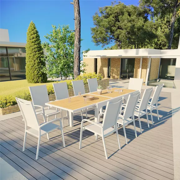 Eminza Fauteuil De Jardin Dossier Haut Aluminium Empilable Murano Blanc