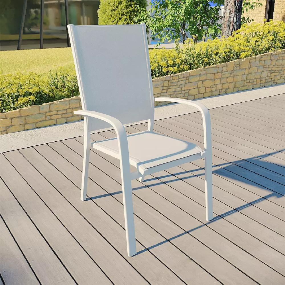 eminza Fauteuil de jardin dossier haut aluminium empilable Murano Blanc