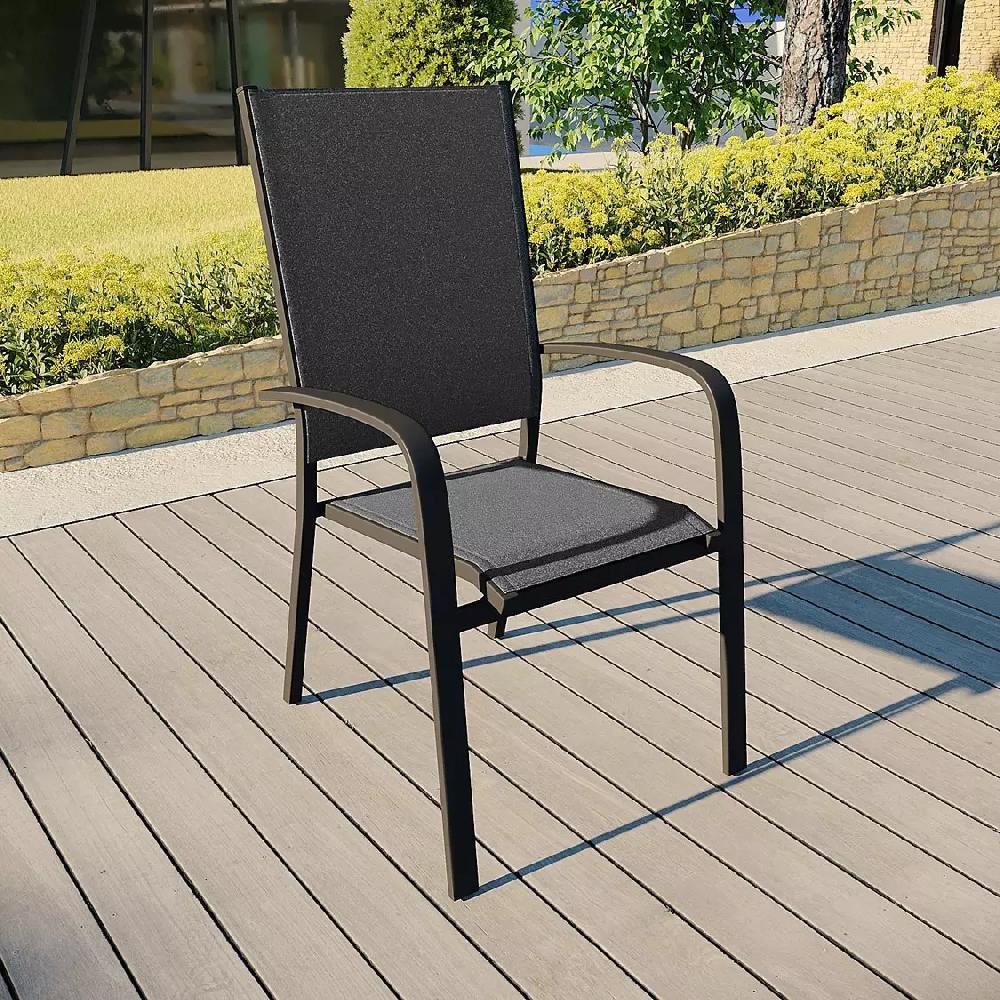 eminza Fauteuil de jardin dossier haut aluminium empilable Murano Gris anthracite