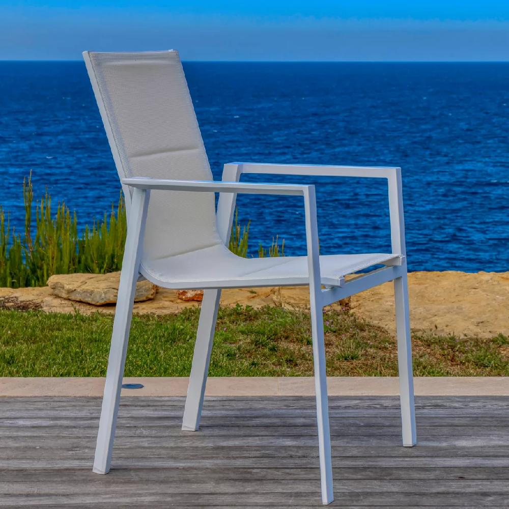eminza Fauteuil de jardin empilable aluminium Portofino Blanc