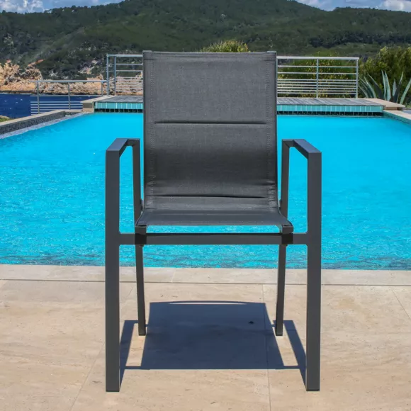 Eminza Fauteuil De Jardin Empilable Aluminium Portofino Gris Anthracite