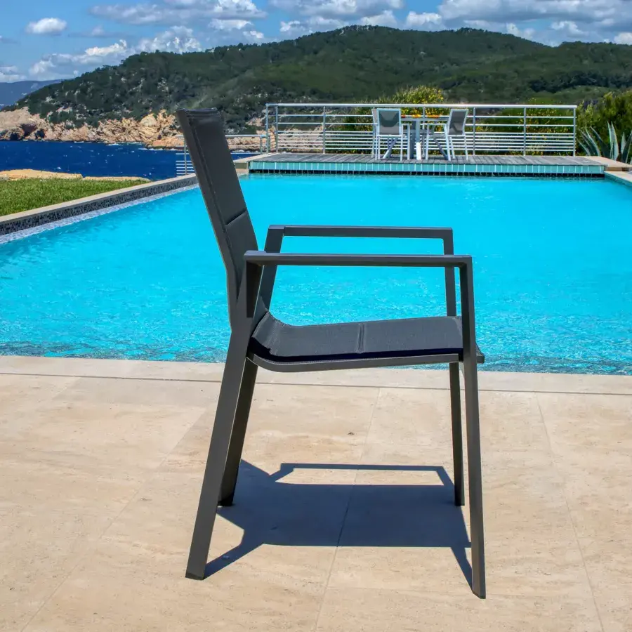 Eminza Fauteuil De Jardin Empilable Aluminium Portofino Gris Anthracite