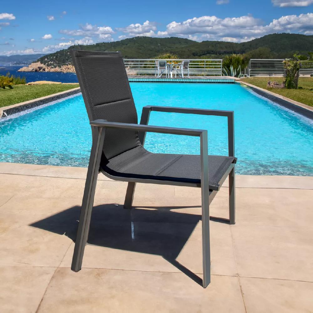 eminza Fauteuil de jardin empilable aluminium Portofino Gris anthracite